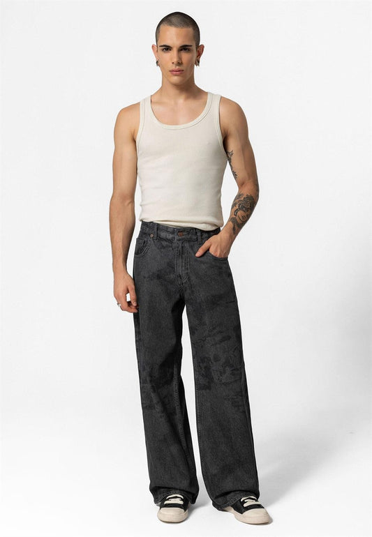 Lazer Baskılı Baggy Jean
