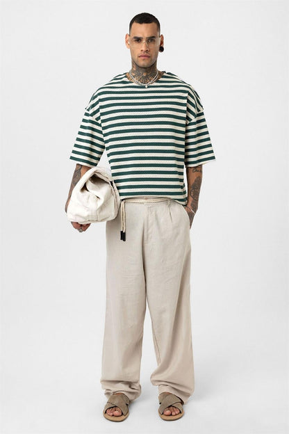 Çizgili Oversize Triko Tişört