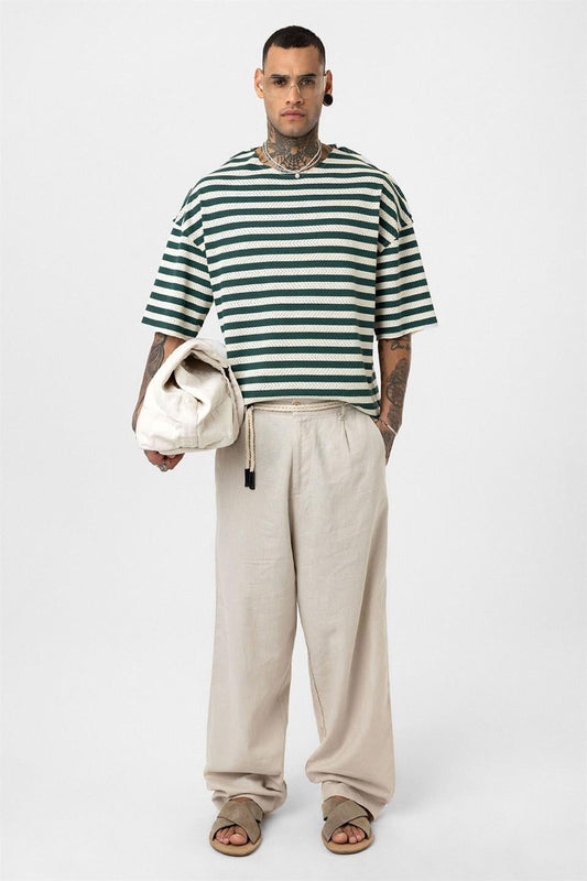 Çizgili Oversize Triko Tişört