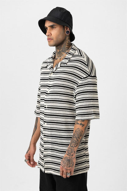 Oversize Çizgili Triko Tişört