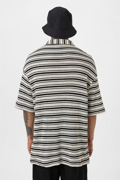 Oversize Çizgili Triko Tişört