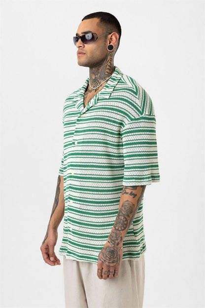 Oversize Çizgili Triko Tişört