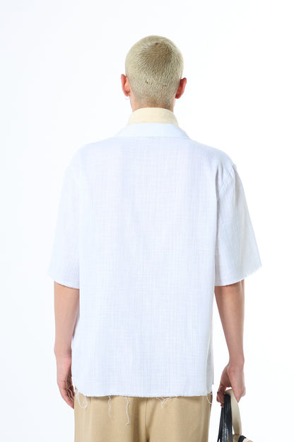 Dikişsiz Kısa Kol Cepsiz Oversize Keten Gömlek