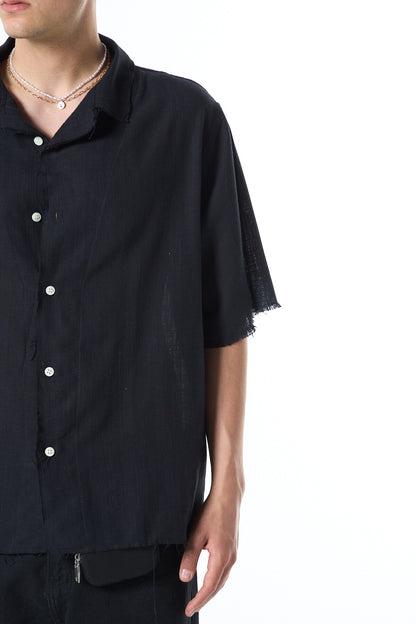 Dikişsiz Kısa Kol Cepsiz Oversize Keten Gömlek