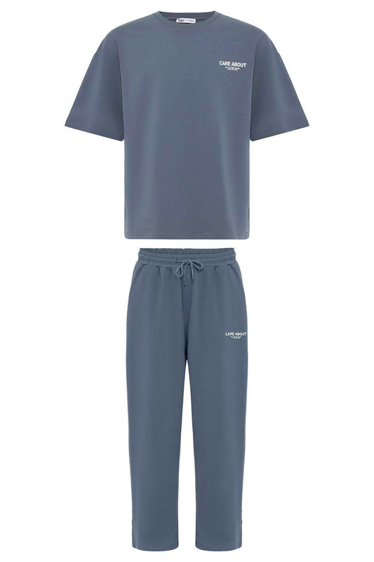 Care About Baskılı Oversize Eşofman Takım-Siyah