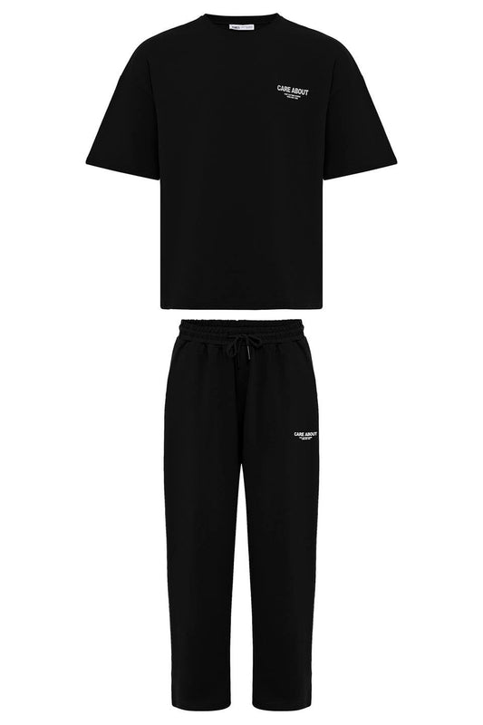 Care About Baskılı Oversize Eşofman Takım-Siyah