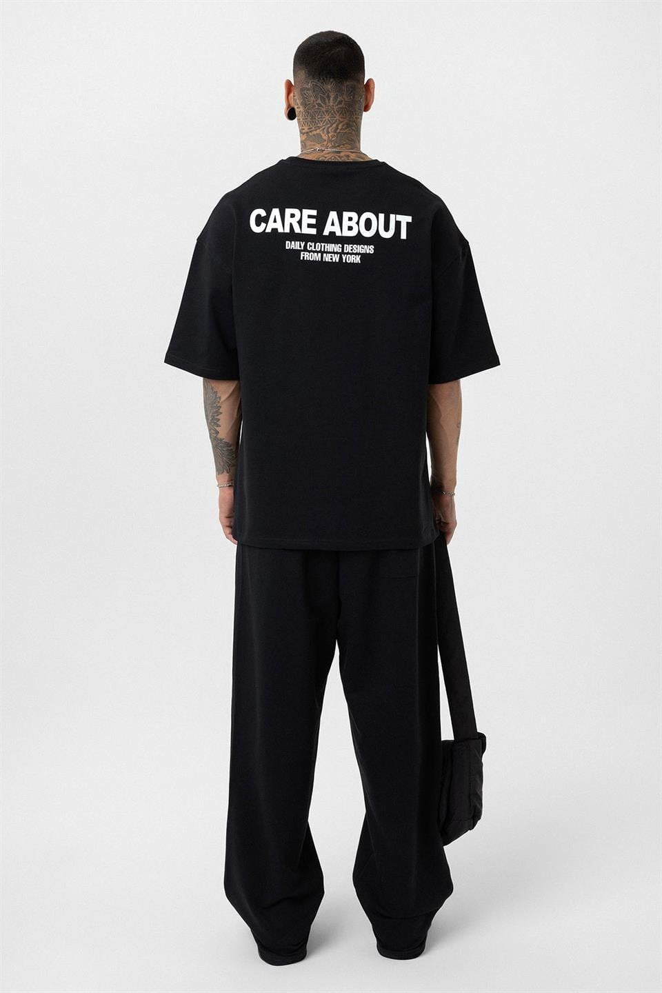 Care About Baskılı Oversize Eşofman Takım-Siyah