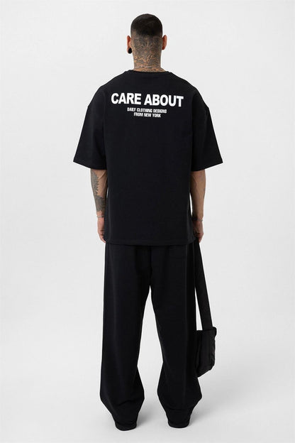 Care About Baskılı Oversize Eşofman Takım-Siyah