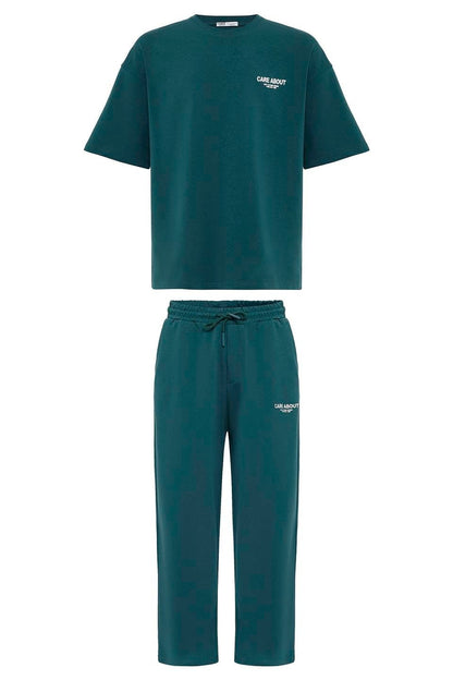 Care About Baskılı Oversize Eşofman Takım-Siyah