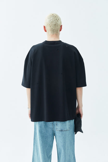 Yırtık Detaylı Oversize Tişört