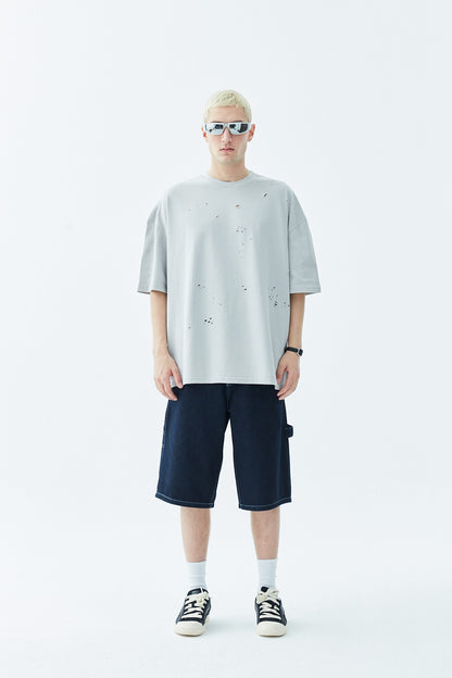 Yırtık Detaylı Oversize Tişört