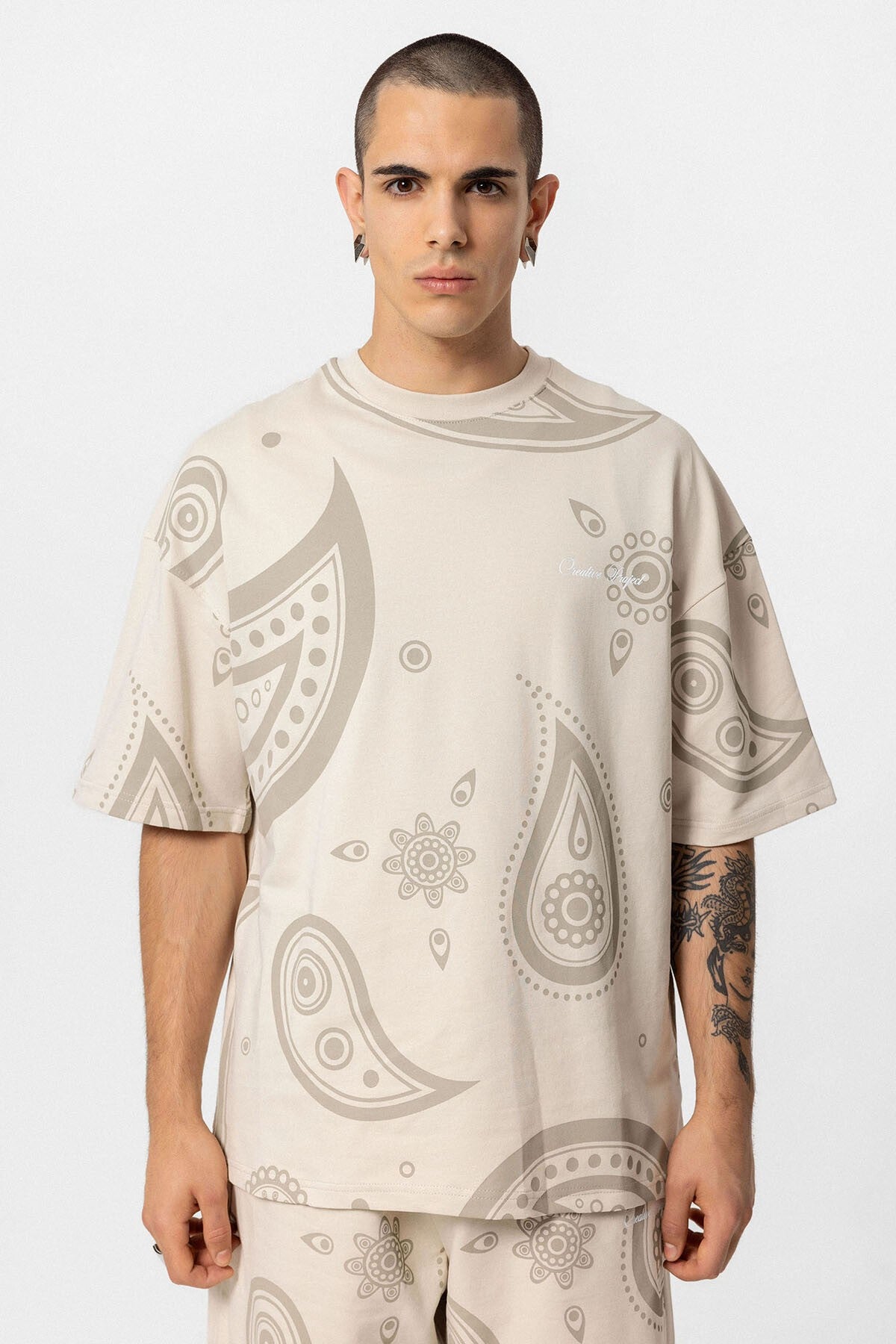 Oversize Desenli Şort Tişört Takım