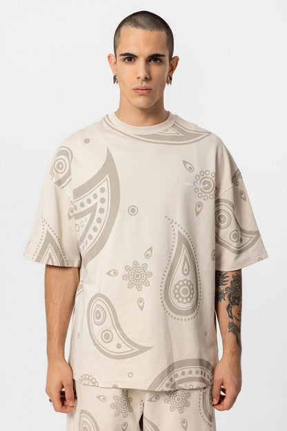 Oversize Desenli Şort Tişört Takım