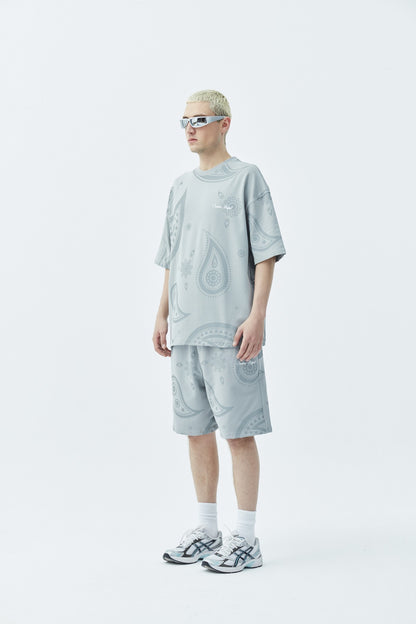 Oversize Desenli Şort Tişört Takım