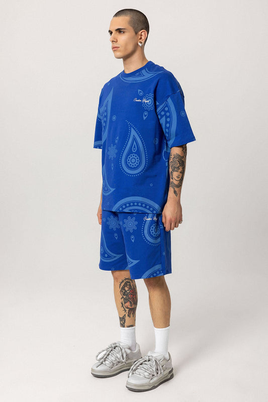 Oversize Desenli Şort Tişört Takım