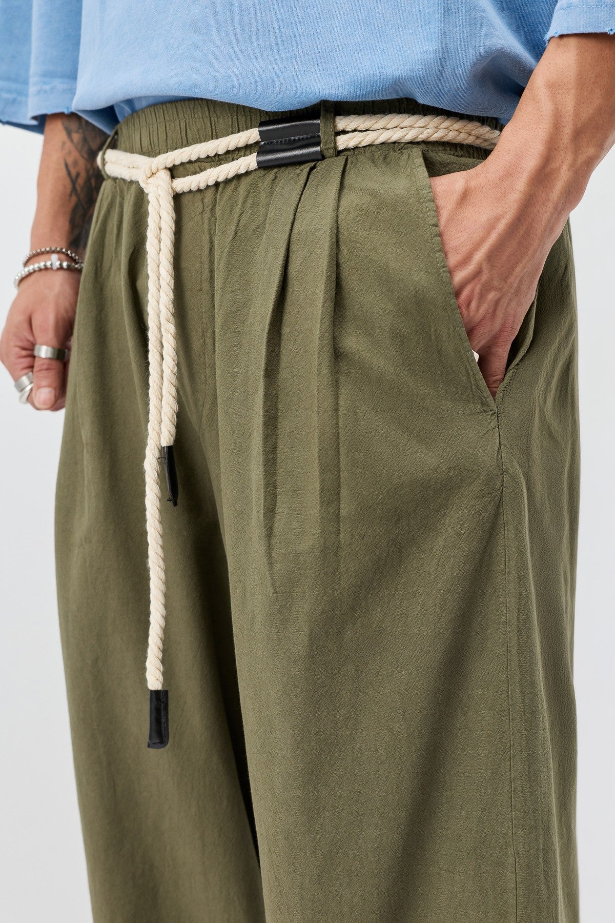 Kemer Detaylı Oversize Keten Pantolon