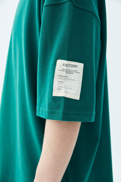 Balıkçı Yaka Etiket Detaylı Oversize Tişört - Açık Füme