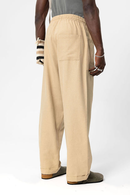 Yan Cepli Baggy Keten Pantolon