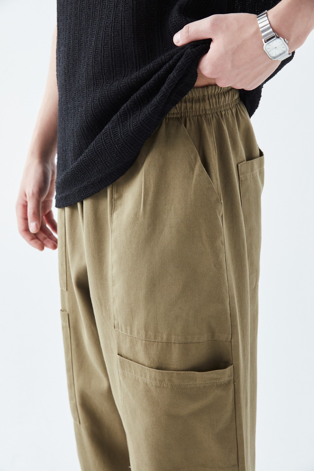 Yan Cep Detalı Baggy Keten Pantolon