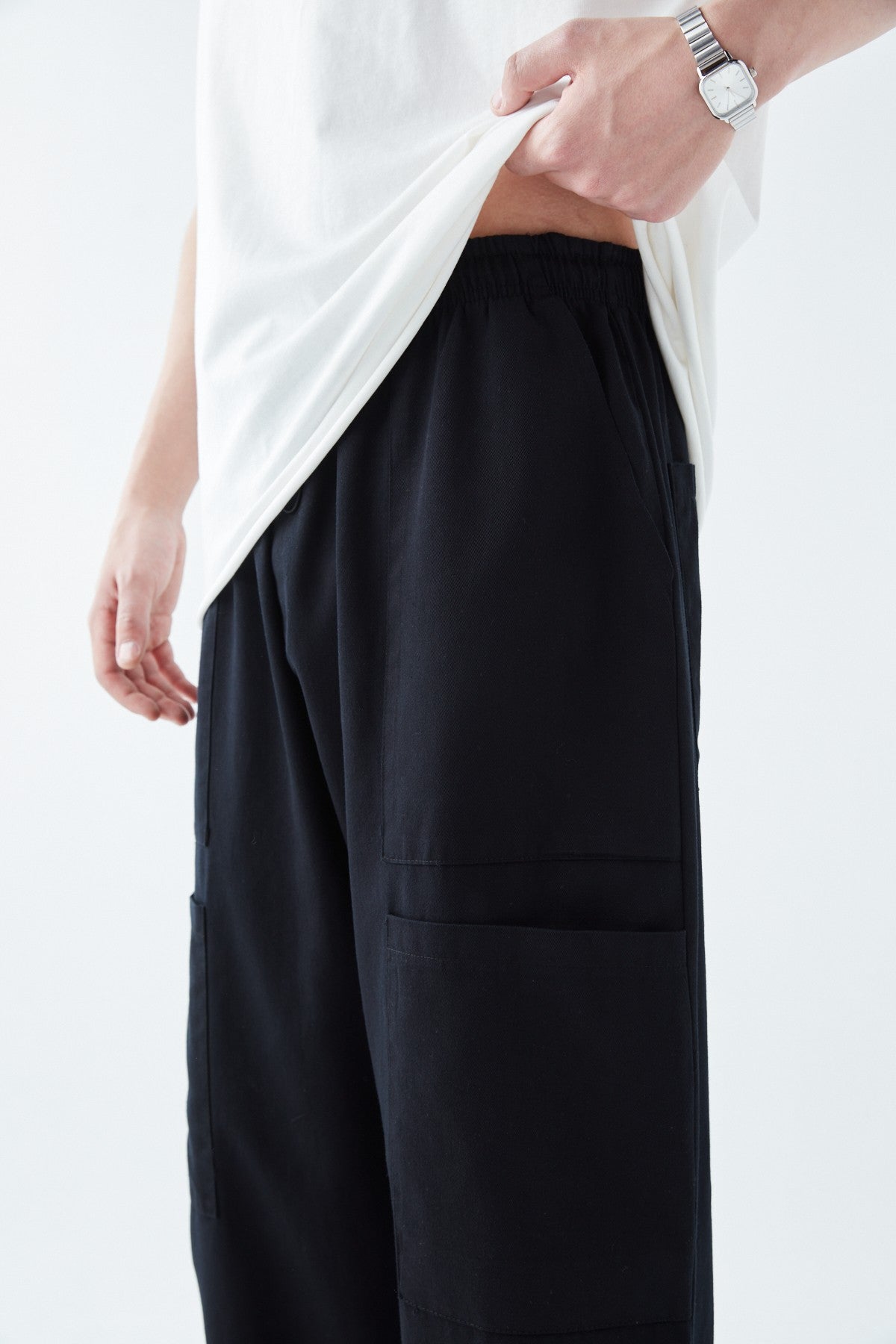 Yan Cep Detalı Baggy Keten Pantolon