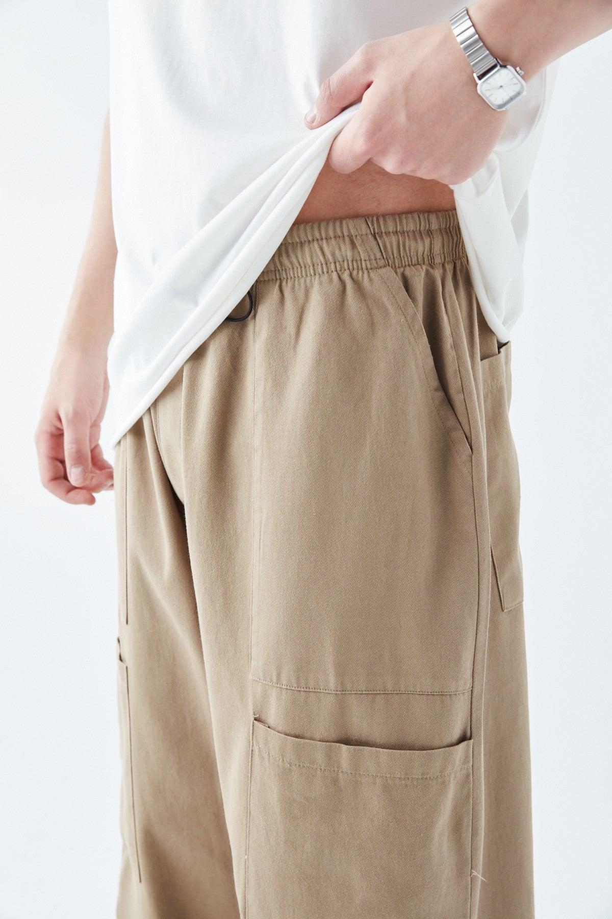Yan Cep Detalı Baggy Keten Pantolon