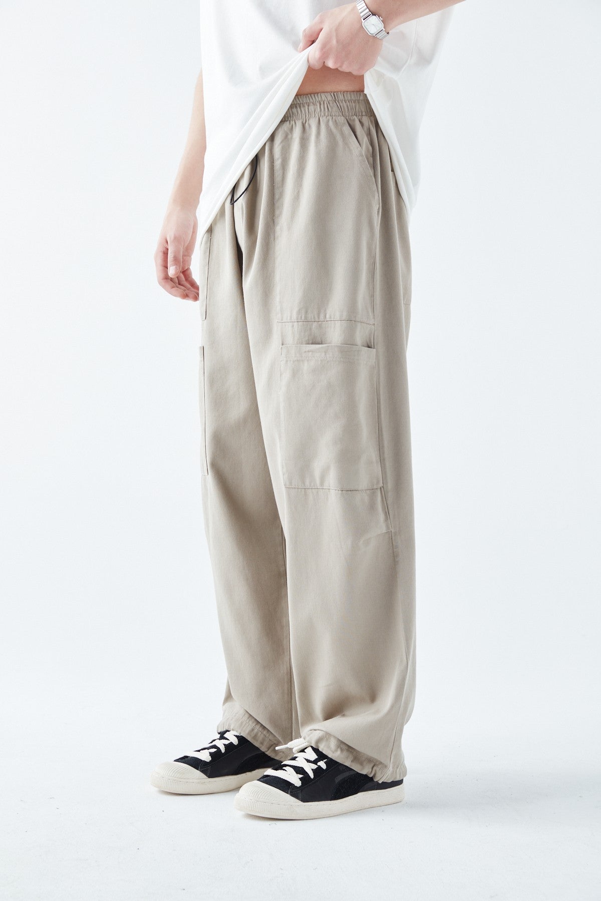 Yan Cep Detalı Baggy Keten Pantolon
