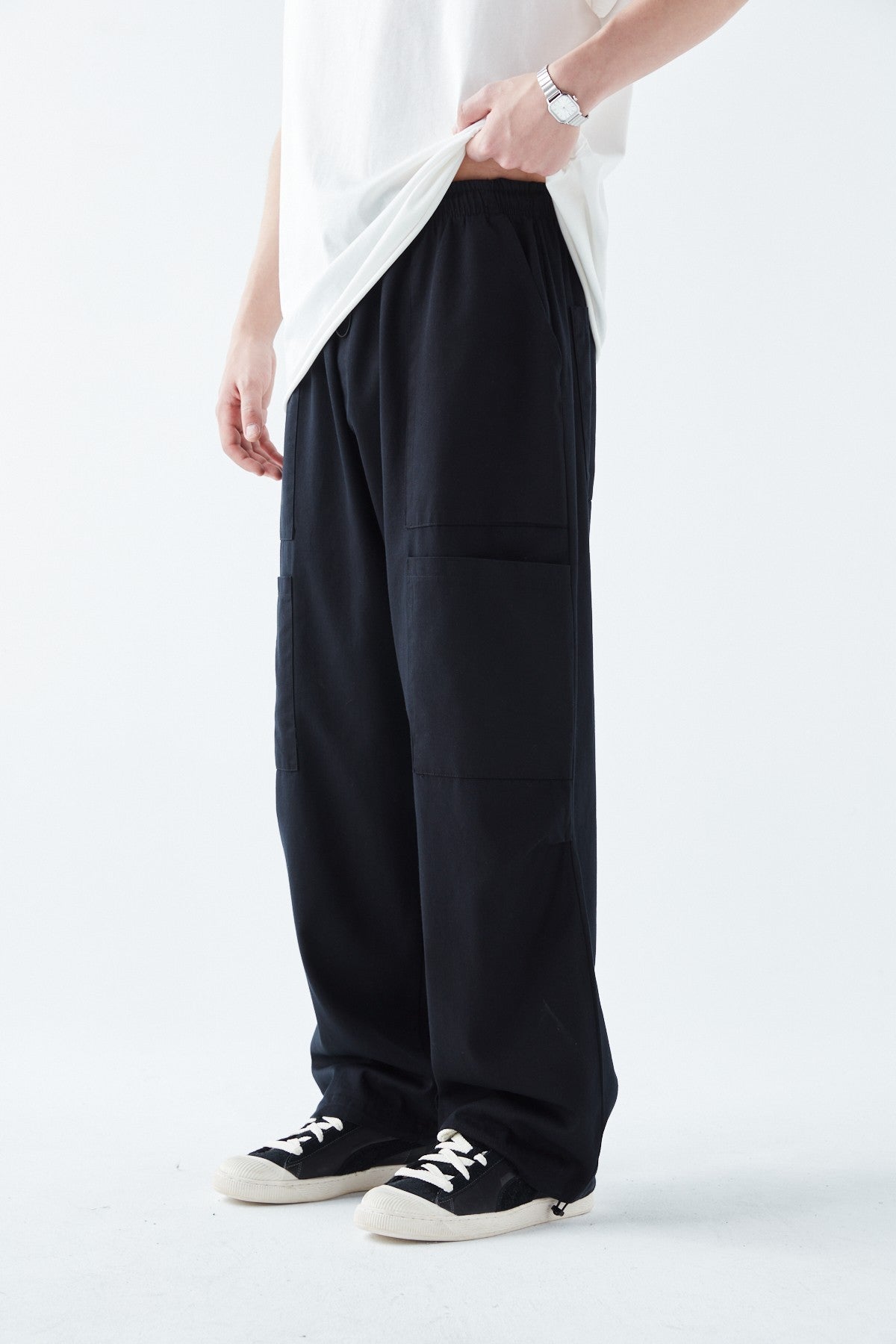 Yan Cep Detalı Baggy Keten Pantolon