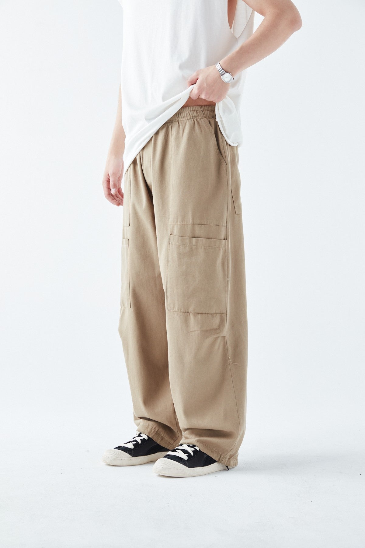 Yan Cep Detalı Baggy Keten Pantolon