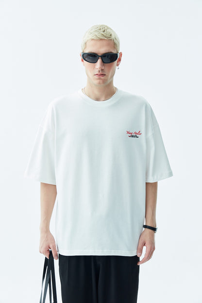 Baskılı Oversize Tişört-Açık Gri