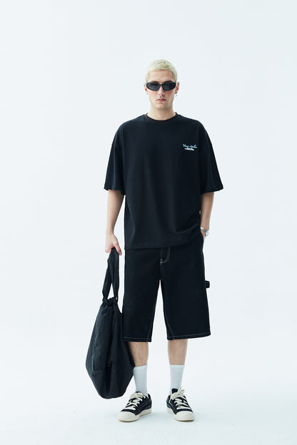 Baskılı Oversize Tişört-Açık Gri