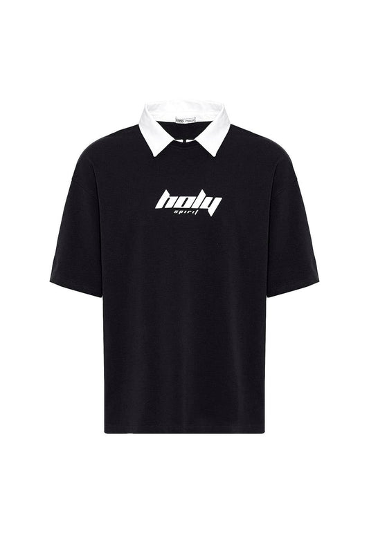 Polo Yaka Oversize Baskılı Tişört
