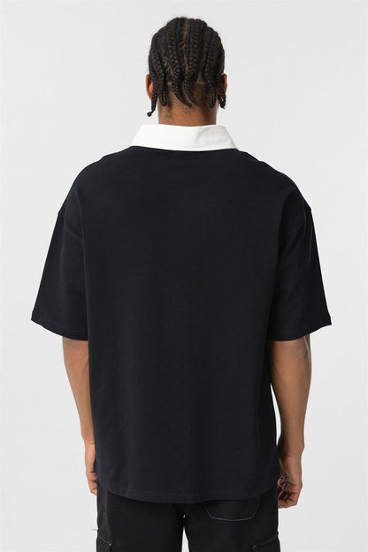 Polo Yaka Oversize Baskılı Tişört