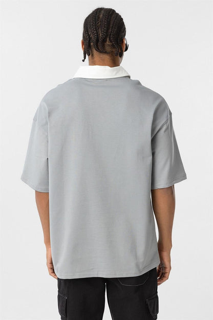 Polo Yaka Oversize Baskılı Tişört