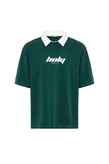 Polo Yaka Oversize Baskılı Tişört