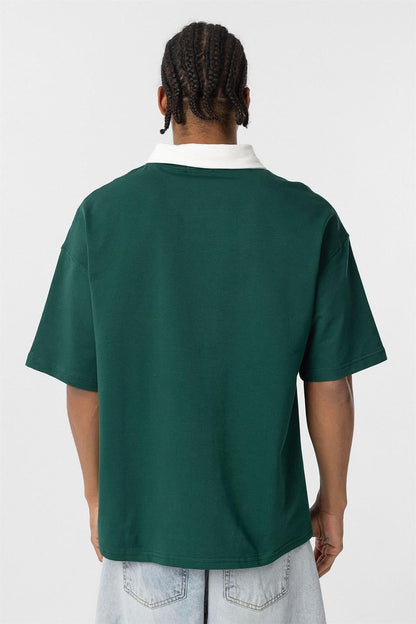 Polo Yaka Oversize Baskılı Tişört