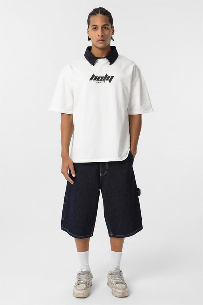 Polo Yaka Oversize Baskılı Tişört