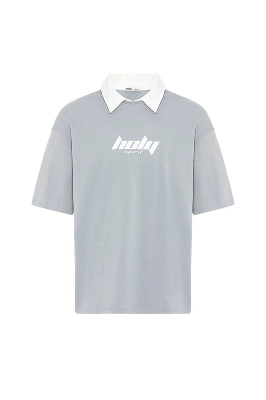Polo Yaka Oversize Baskılı Tişört
