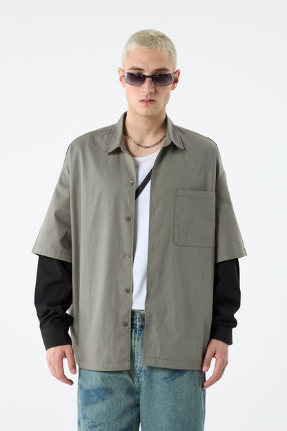 Oversize Çift Kol Detaylı Uzun Kol Gömlek