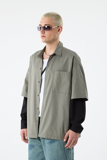 Oversize Çift Kol Detaylı Uzun Kol Gömlek