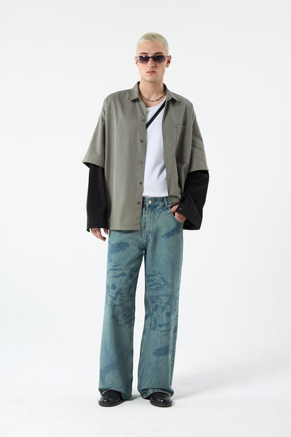 Oversize Çift Kol Detaylı Uzun Kol Gömlek