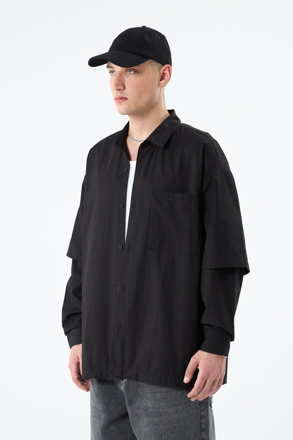 Oversize Çift Kol Detaylı Uzun Kol Gömlek