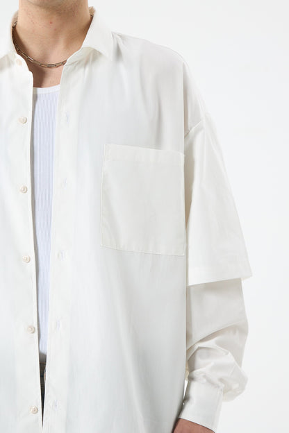 Oversize Çift Kol Detaylı Uzun Kol Gömlek