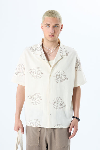 Nakış Detaylı Oversize Keten Gömlek