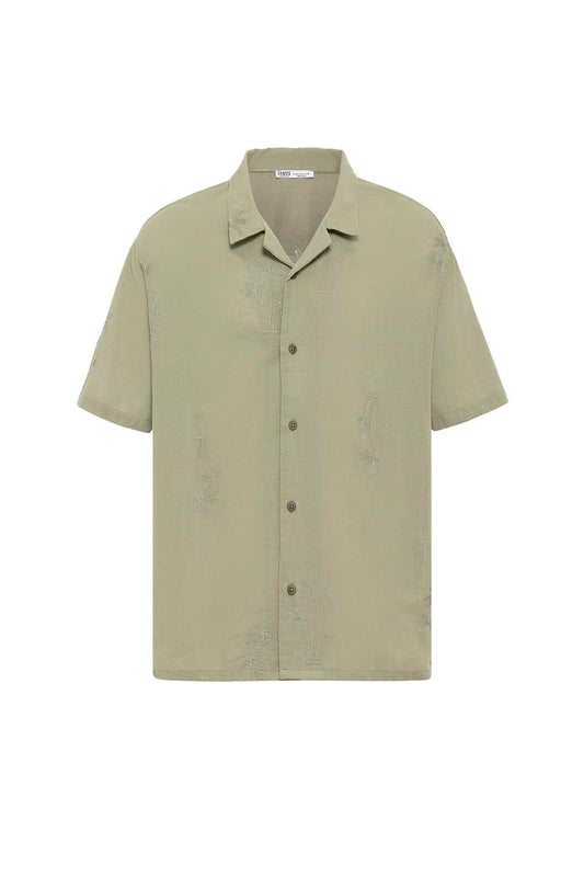 Oversize Nakış Detaylı Kısa Kol Gömlek