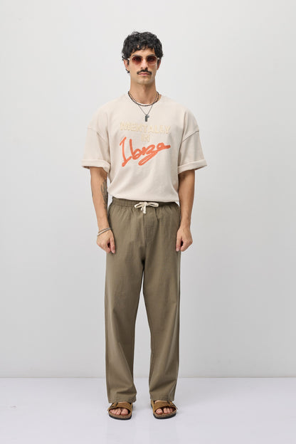 Bağcıklı Baggy Fit Keten Pantolon