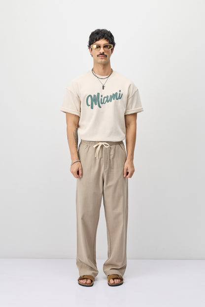 Bağcıklı Baggy Fit Keten Pantolon