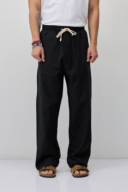 Bağcıklı Baggy Fit Keten Pantolon