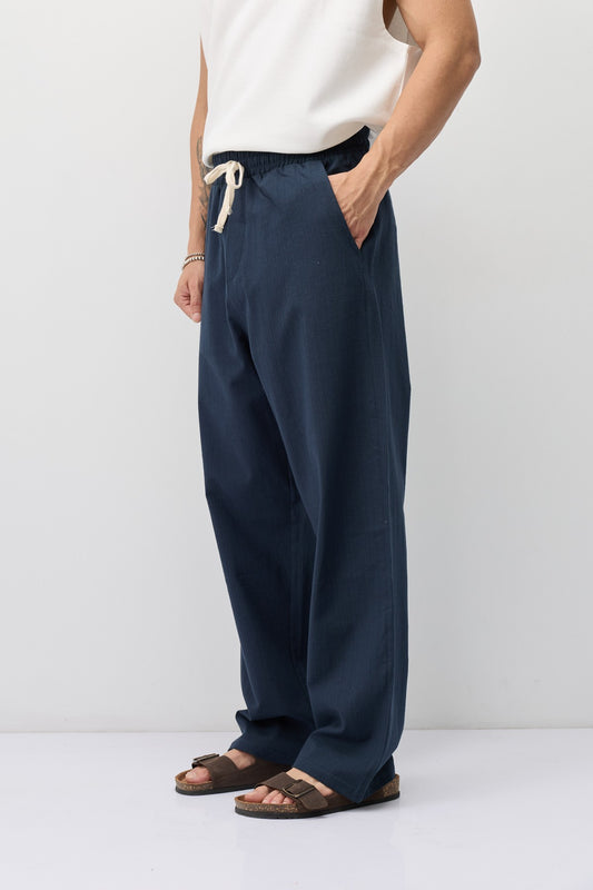Bağcıklı Baggy Fit Keten Pantolon