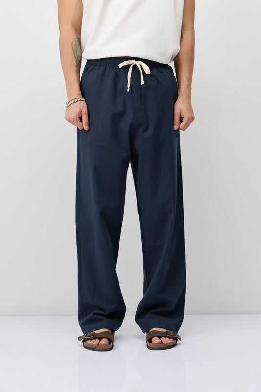 Bağcıklı Baggy Fit Keten Pantolon