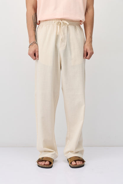 Bağcıklı Baggy Fit Keten Pantolon